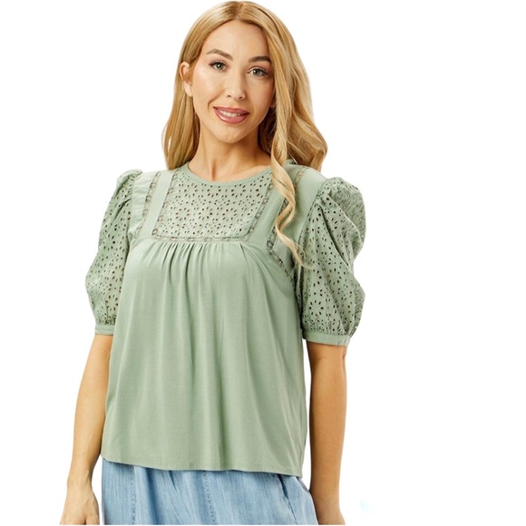 Matilda Jane Tops - New MATILDA JANE GOOD HART Green Perfectly Charming Lace Puff-Sleeve Top Sz XXL
